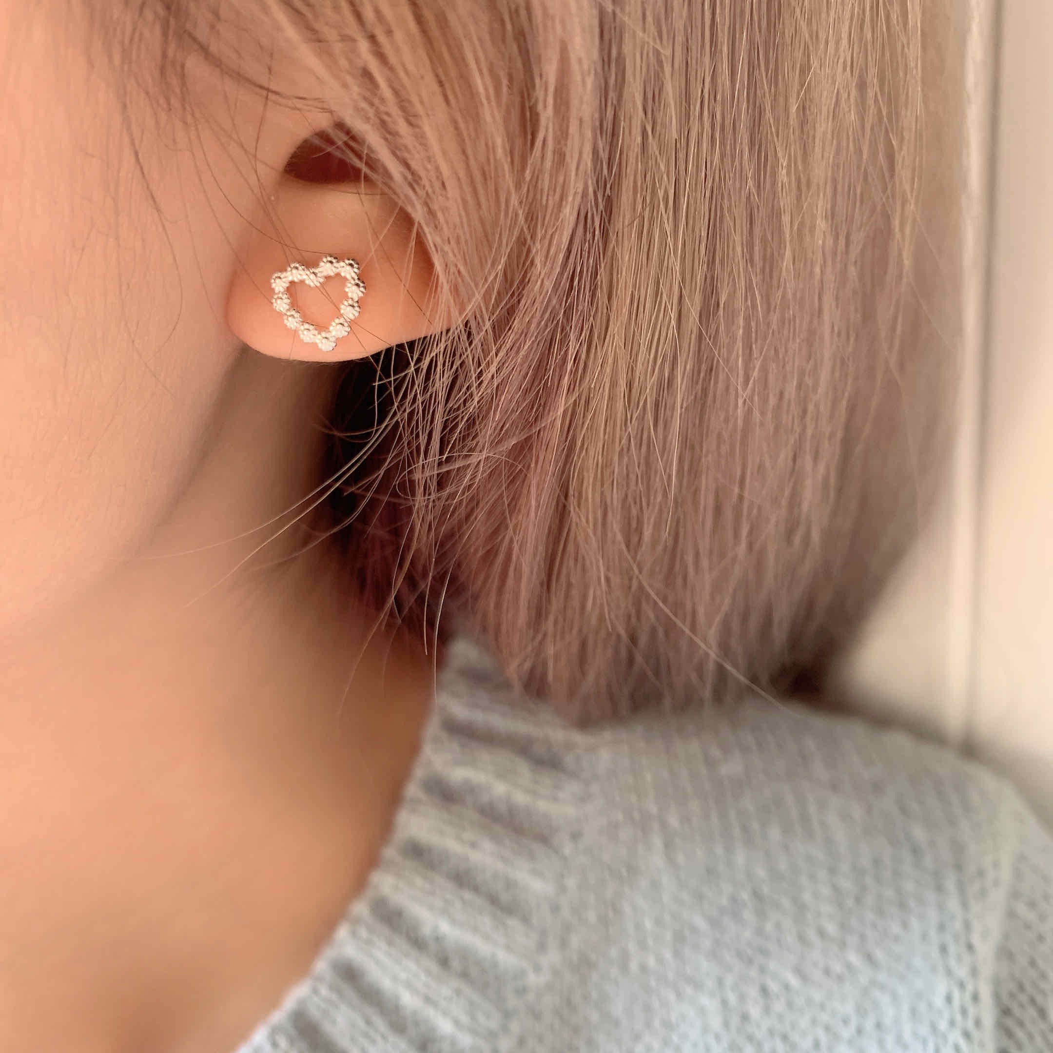 🇰🇷925 silver 小碎花愛心耳環