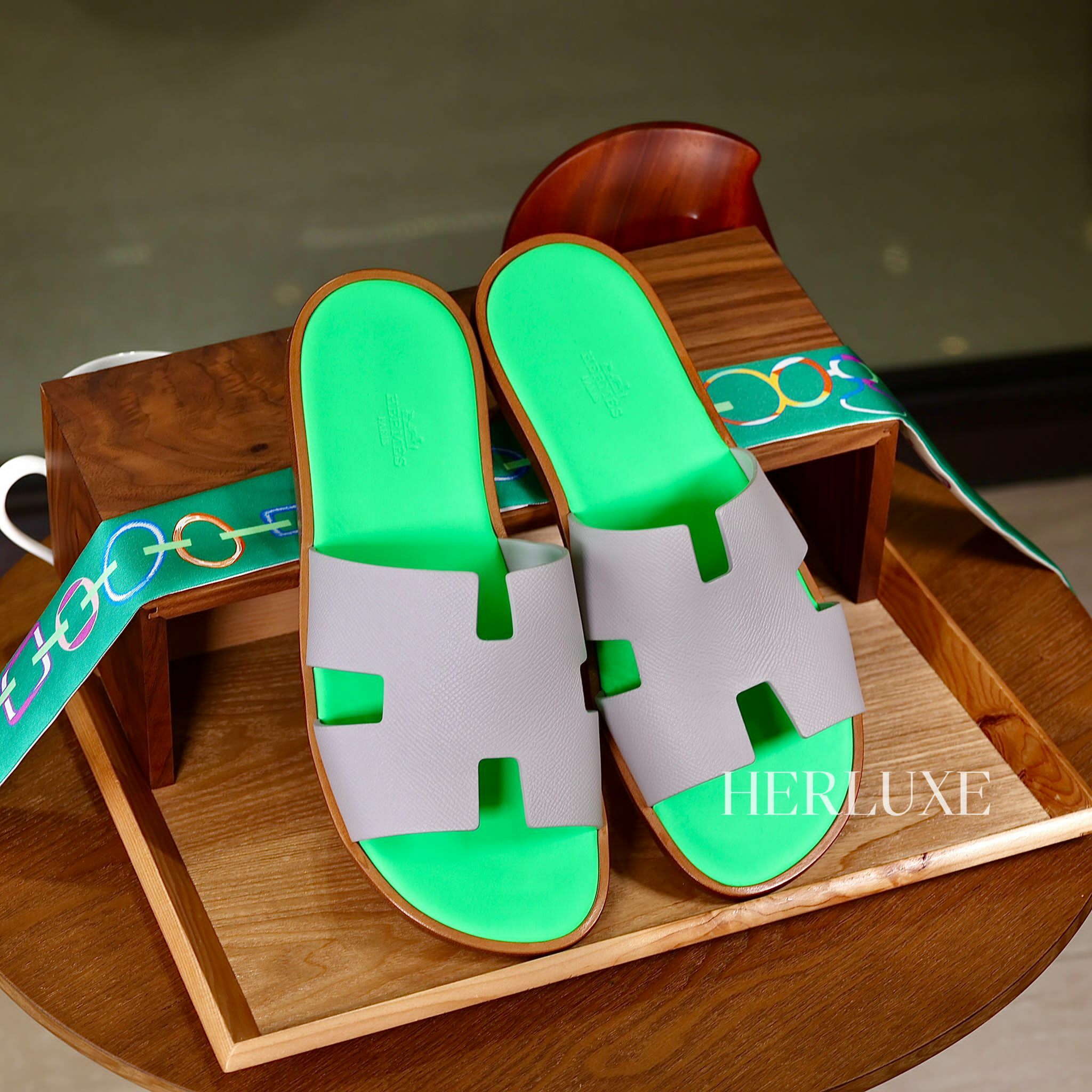 Izmir sandal gris quartz/vert fluo epsom （可預訂鞋碼）