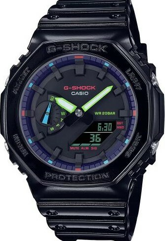 萬年鐘錶 - G-SHOCK  虛擬彩虹系列 八角錶殼電子錶   GA-2100RGB-1A   錶徑 : 48.5 mm