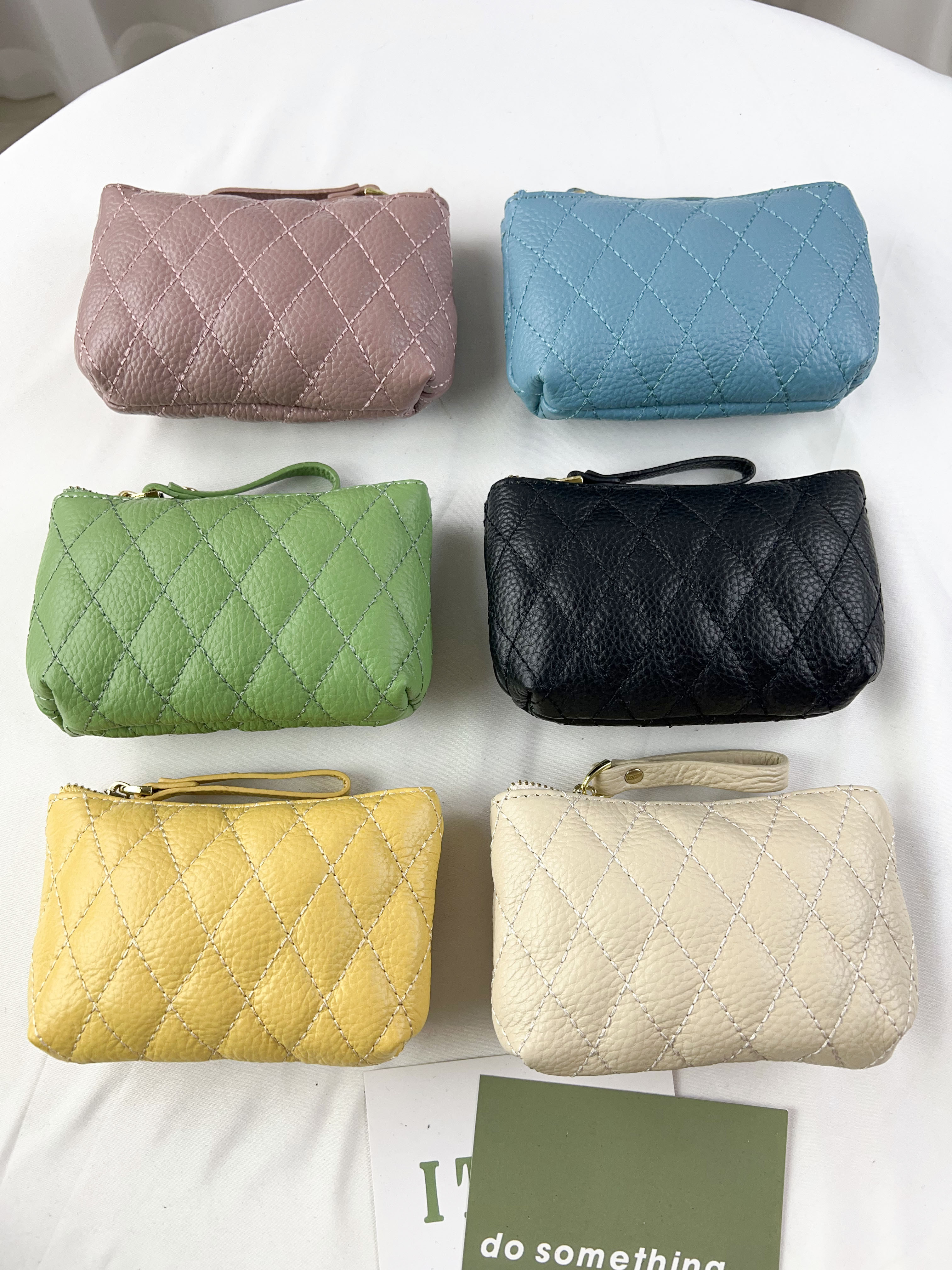 韓國菱格紋牛皮真皮零錢包 / 卡包 #9986