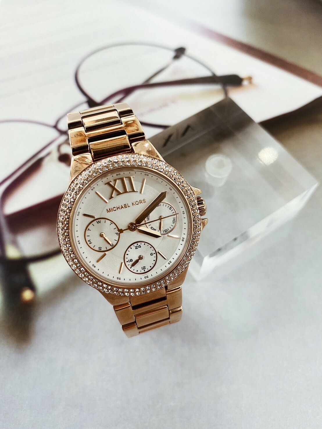 【MICHAEL KORS】經典圈鑽三眼女錶 MK6845 33mm 現代鐘錶