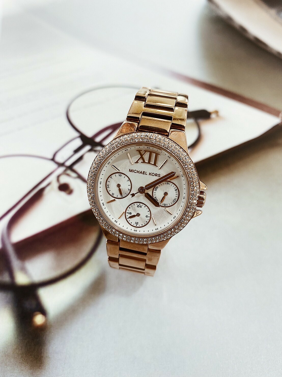 【MICHAEL KORS】經典圈鑽三眼女錶 MK6845 33mm 現代鐘錶