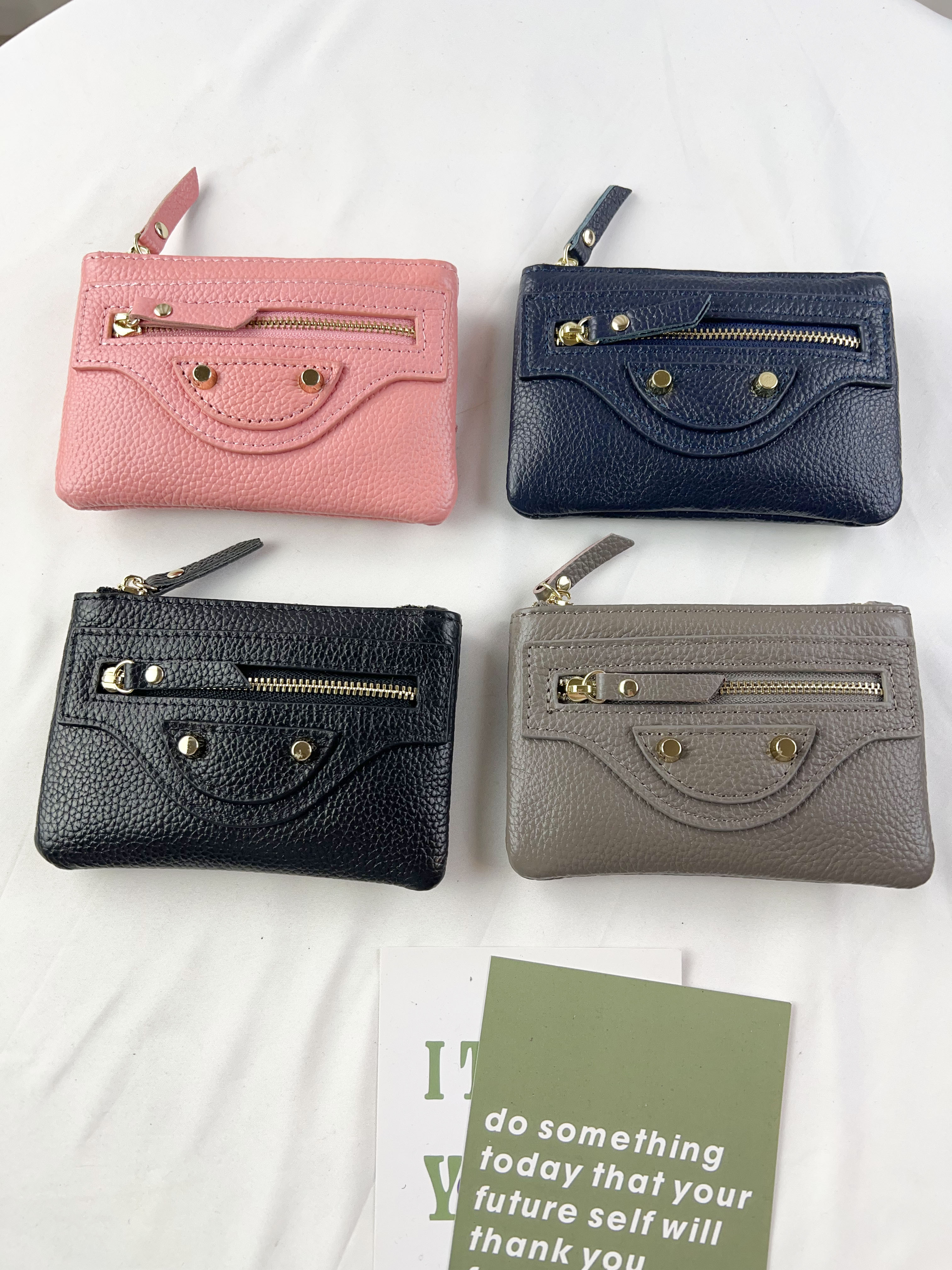 韓國簡約拉鍊牛皮真皮零錢包  #8626