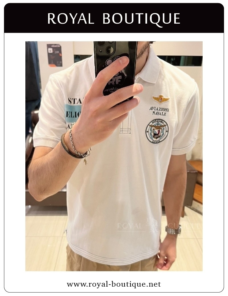 MARINA MILITARE 左胸刺繡雙軍徽短polo衫