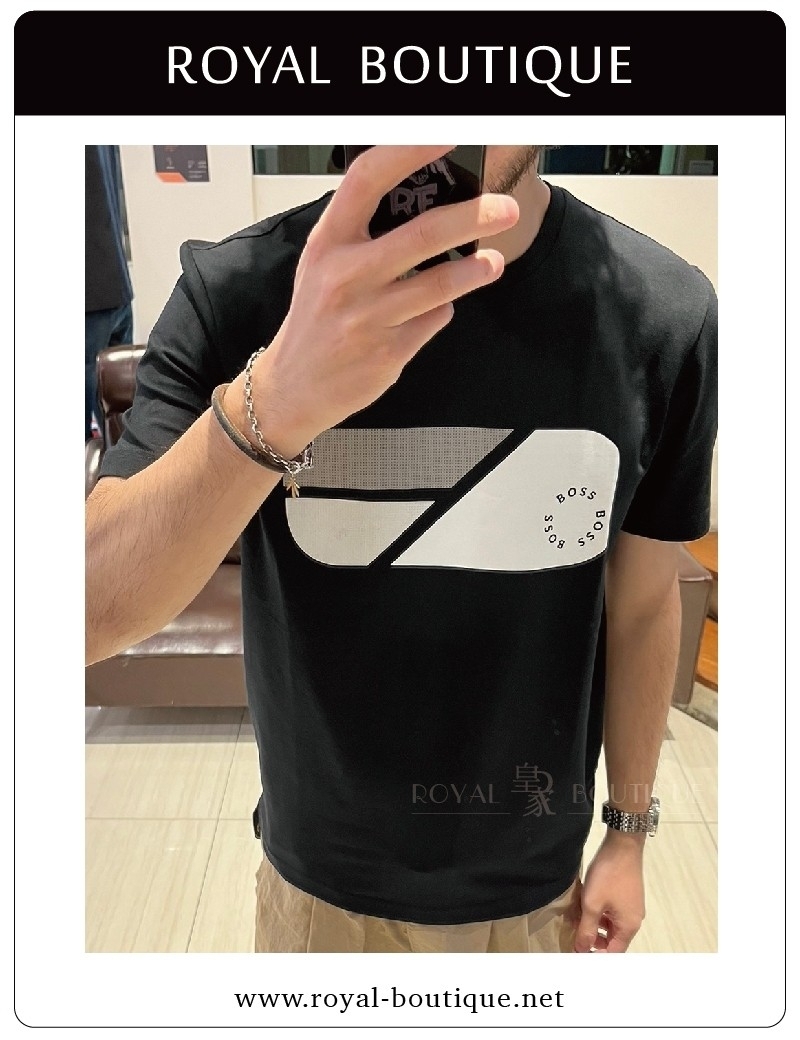 BOSS 異材質拼接三色塊短T