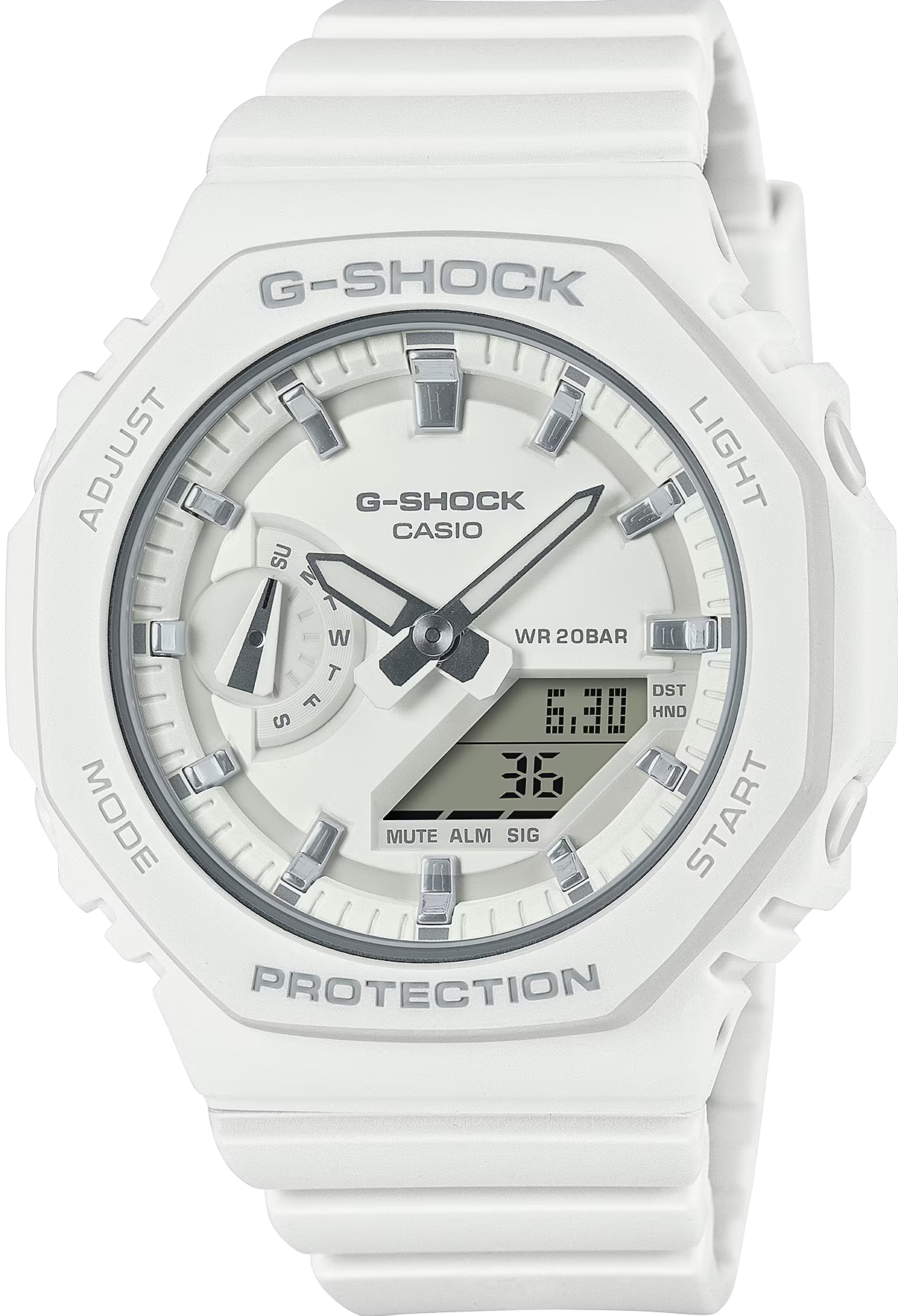 萬年鐘錶 - G-SHOCK  縮小版時尚白色霧面八角錶殼電子錶 GMA-S2100-7A 錶徑 : 42.9mm