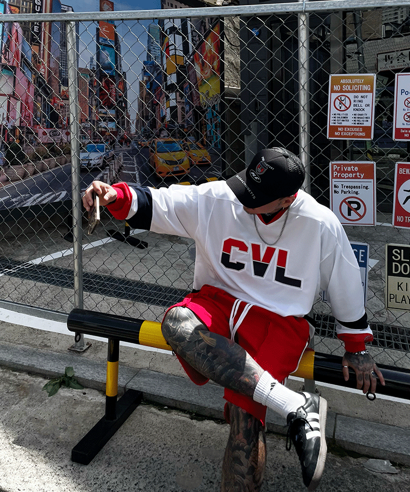 CVL曲棍球V領汗布長袖T恤