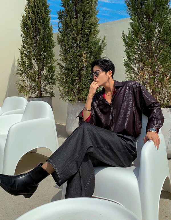 豹紋皮革寬鬆襯衫