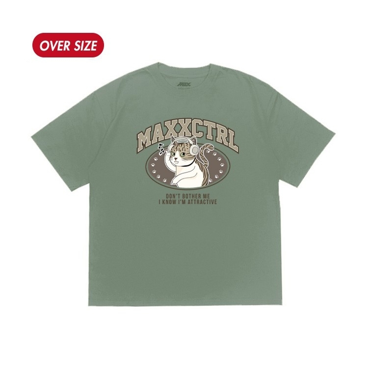 MAXXC 戴耳機的貓短T-水墨綠