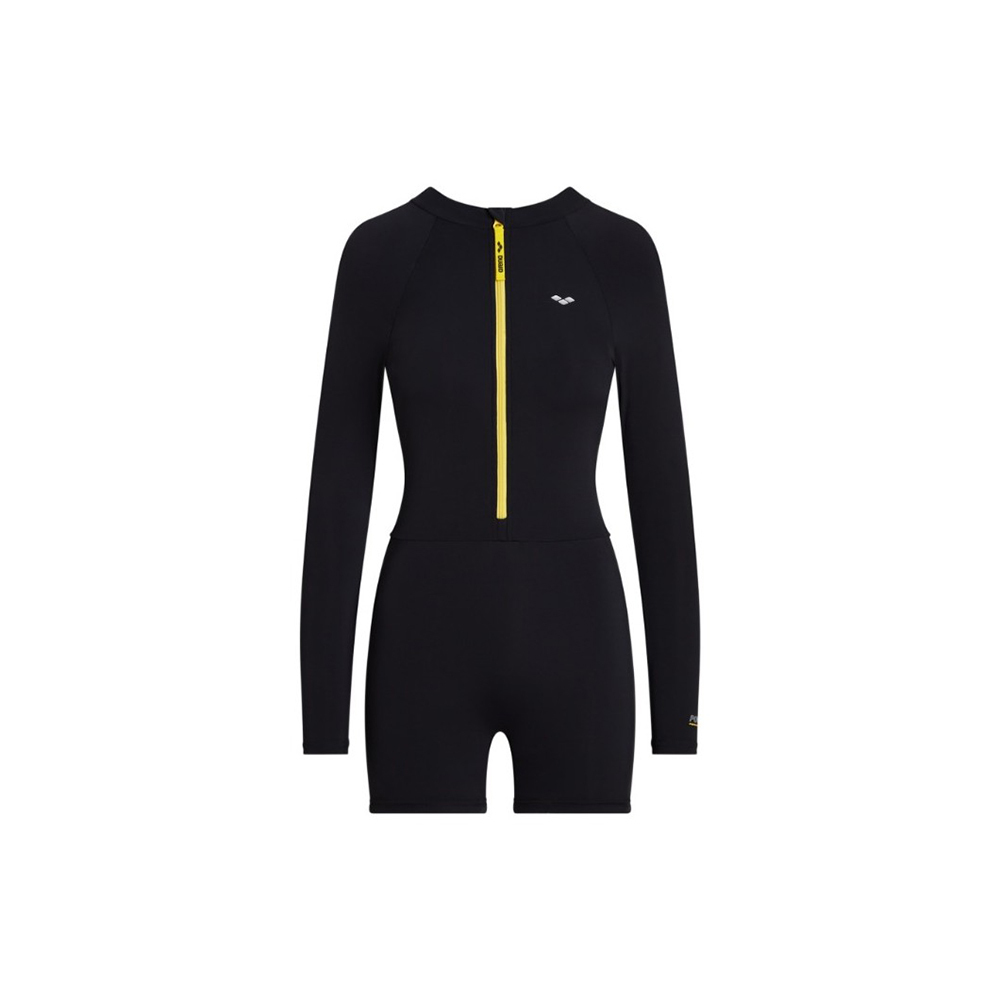 女士 BLACK LABEL 長袖平腳連身蓄熱保暖泳衣 - 黑