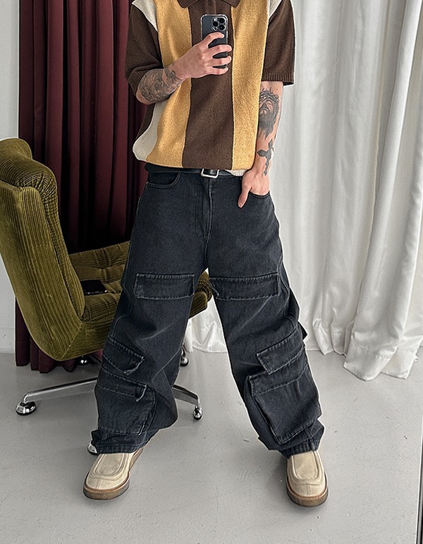 多功能工裝牛仔褲