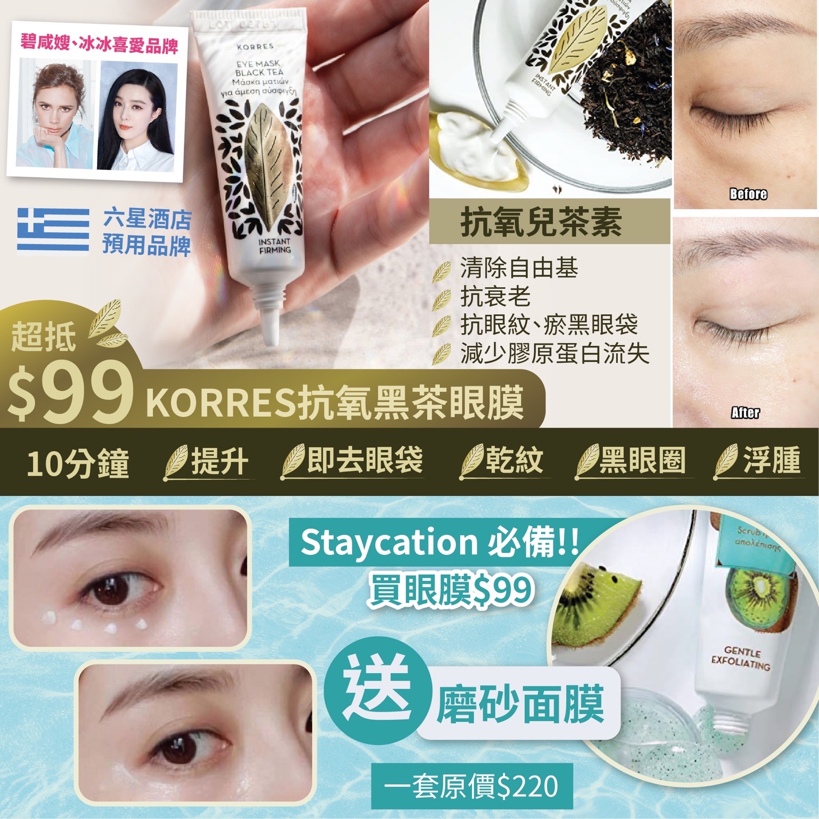 KORRES黑茶抗氧緊緻眼膜6ml