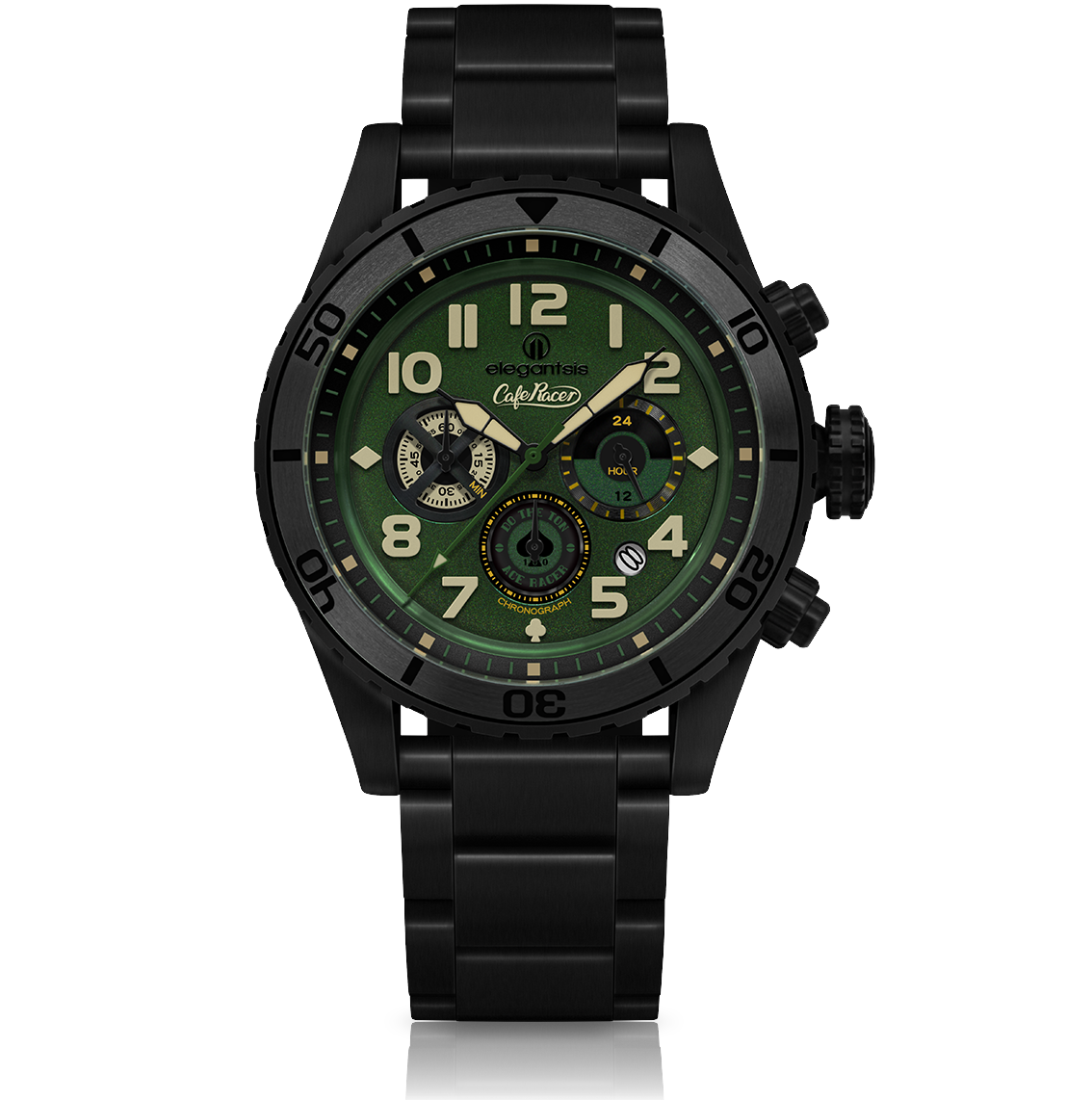 萬年鐘錶 -  愛樂時 elegantsis 咖啡騎士 cafe racer 系列  大錶徑三眼計時超競速300米防水超霸男錶  ELJR23QS-TONUP-VG02MA  錶徑48MM