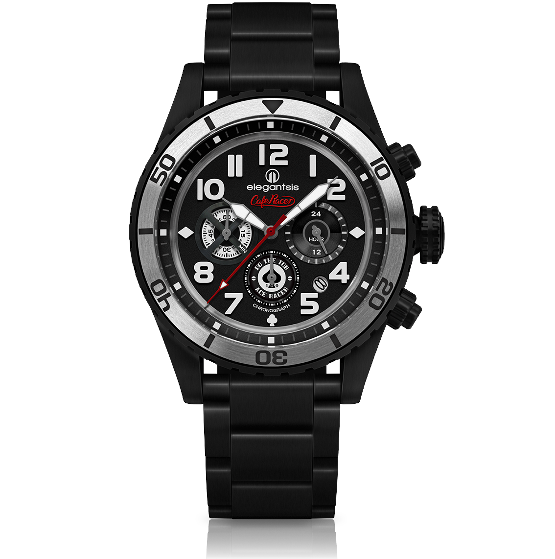 萬年鐘錶 -  愛樂時 elegantsis 咖啡騎士 cafe racer 系列  大錶徑三眼計時超競速300米防水超霸男錶  ELJR23QS-TONUP-VB01MA 錶徑48MM