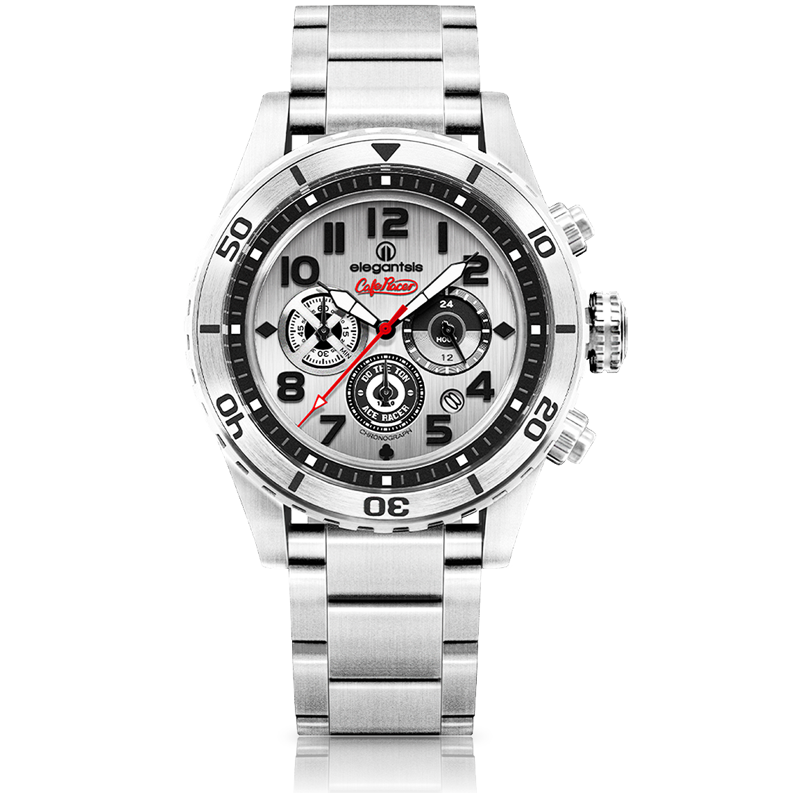 萬年鐘錶 -  愛樂時 elegantsis 咖啡騎士 cafe racer 系列  大錶徑三眼計時超競速300米防水超霸男錶  ELJR23QS-TONUP-VS03MA  錶徑48MM