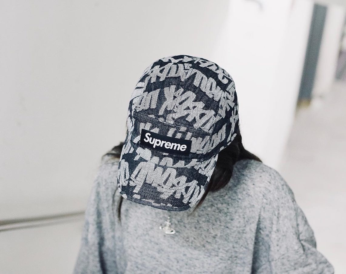 Supreme Fat Tip Jacquard Denim Camp Cap Black/Blue