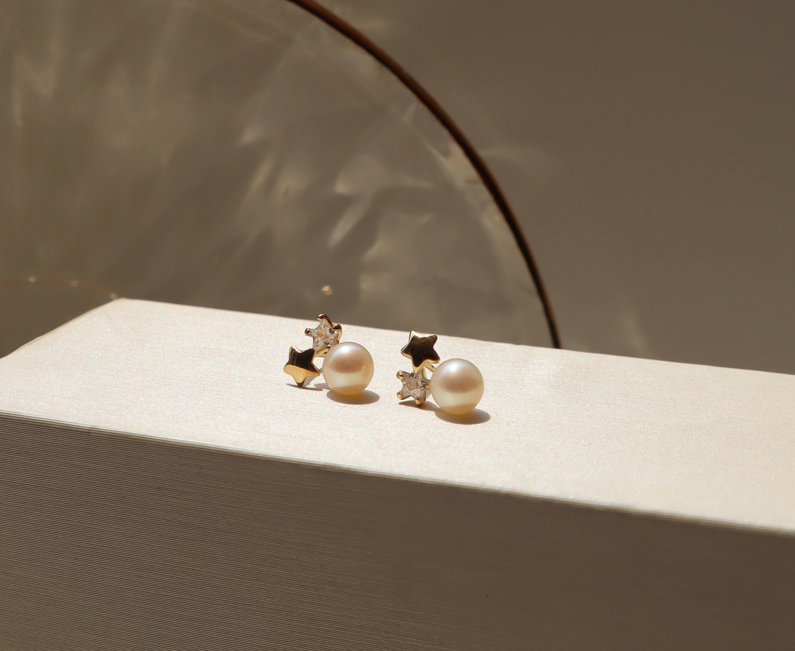 10K/雙星珍珠耳環