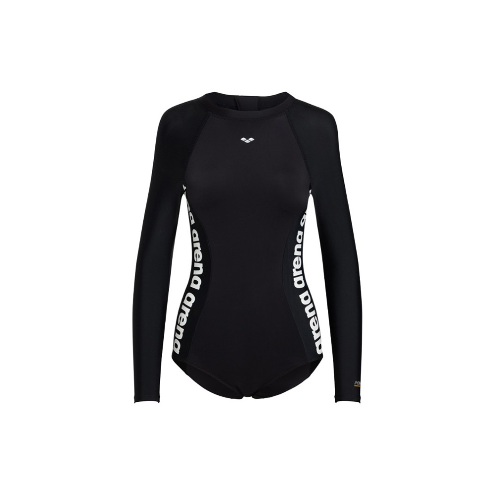 女士 BLACK LABEL 加厚長袖連身泳衣 - 黑