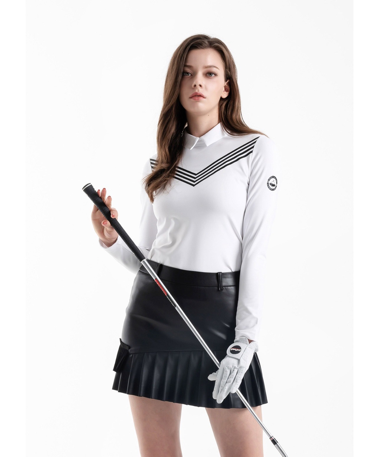 女【現貨】網紅款6折起/韓版高爾夫球裝/Holic & Play高球品牌/女式褶皺皮革時尚裙褲/正韓高球運動裝#ＭＷ112390