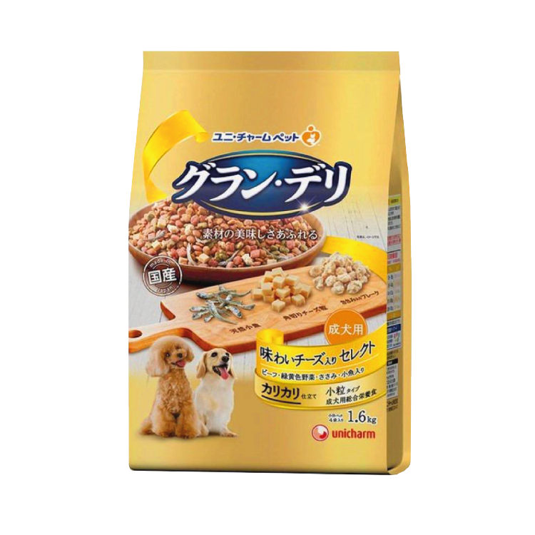 Unicharm 成犬精選大餐：芝士、牛肉、野菜，雞柳，小魚(1.6kg)  (UIC-3077)