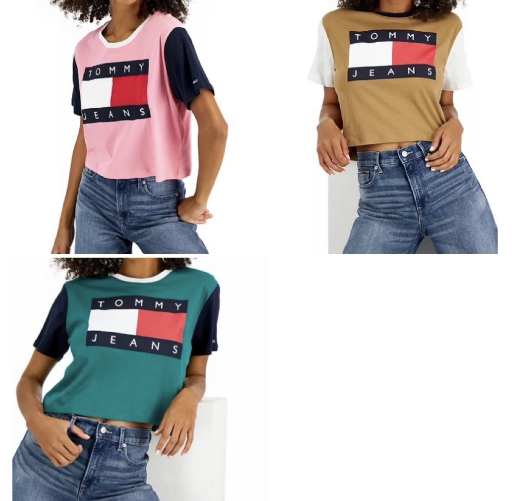 Tommy Jeans 經典大Logo 女款 短版 手袖拼接 短T 短袖