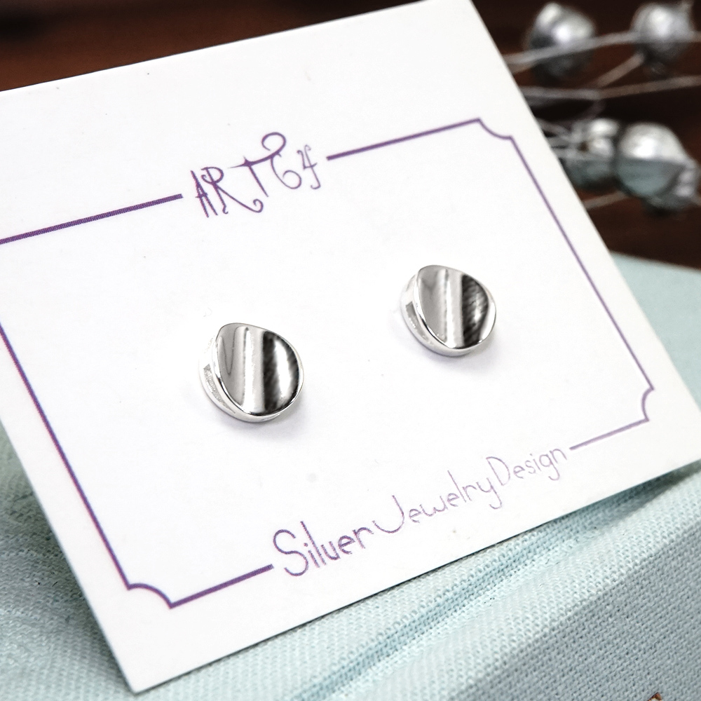 湖面的波光 圓形弧線 925純銀 針式耳環