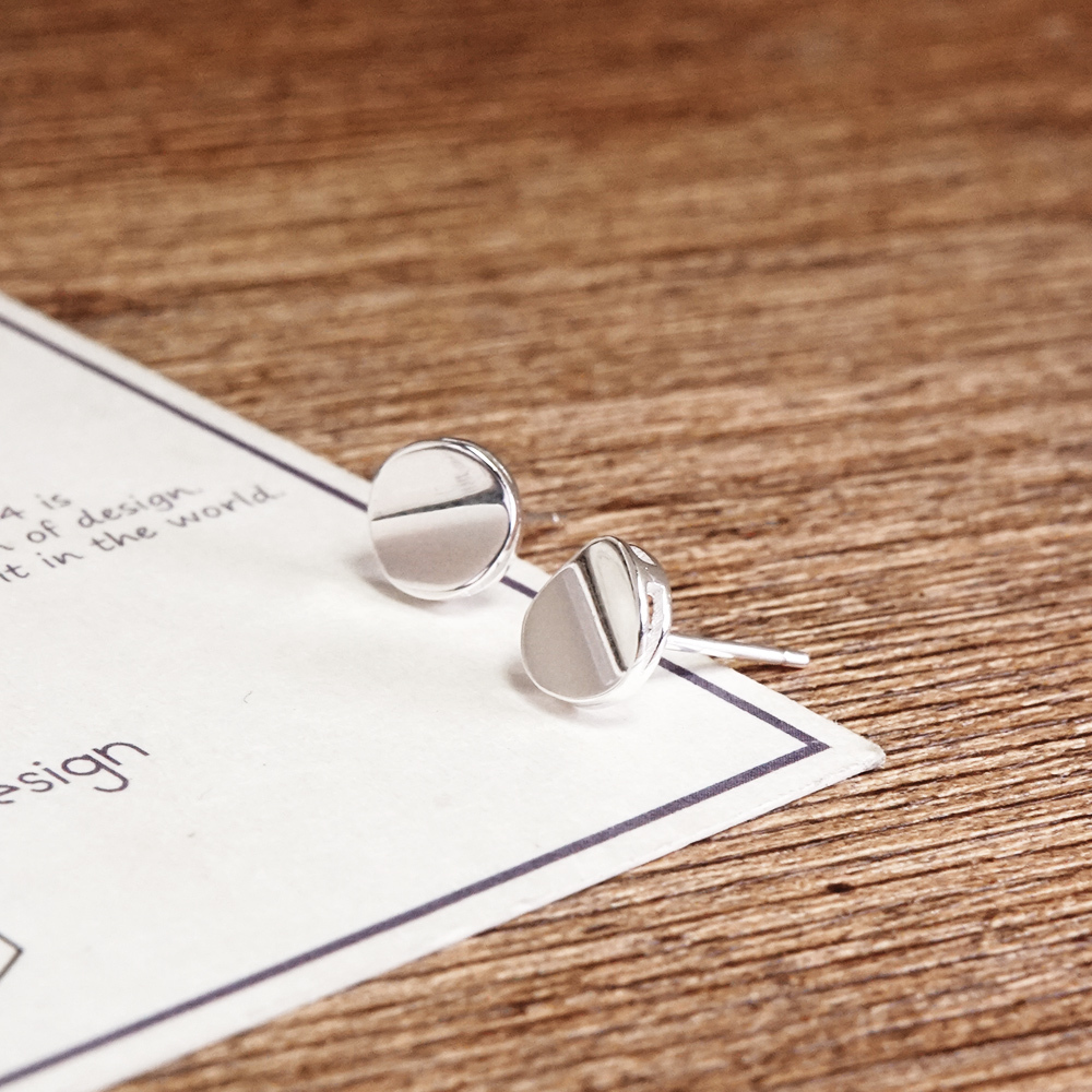 湖面的波光 圓形弧線 925純銀 針式耳環