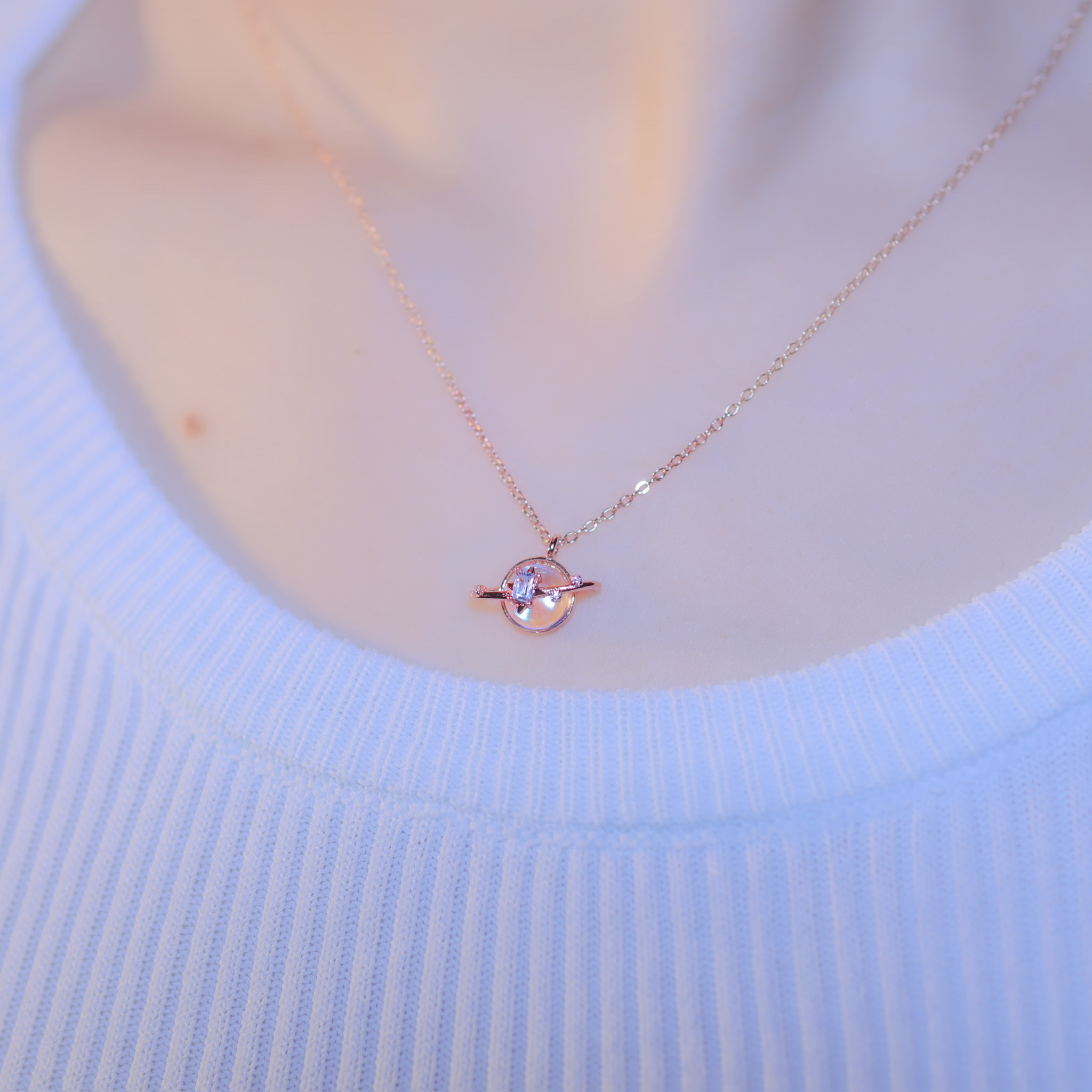 | 925 Silver・White Gold・Rose Gold | Planet Of Sugar Cube Necklace（Silver / Rose Gold） | NE0807 |