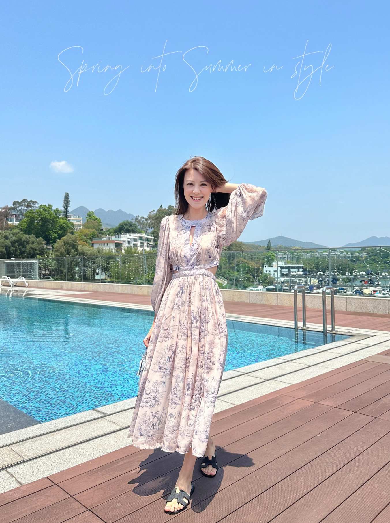 Cutout Print Bishop Sleeve Maxi Dress_DS235L09