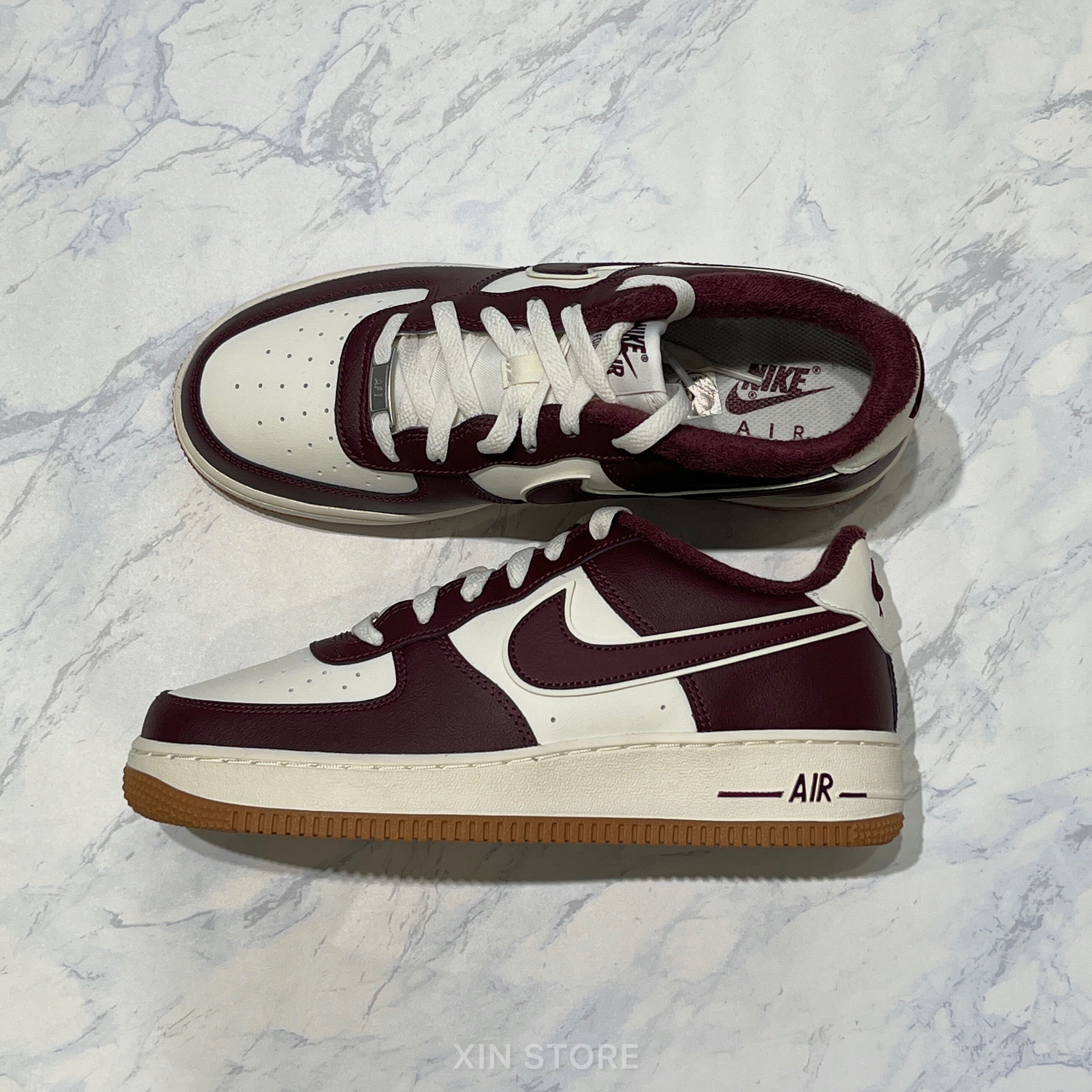 Nike Air Force 1 AF1 LV8 GS 低筒焦糖底皮革酒紅復古紅酒玫瑰