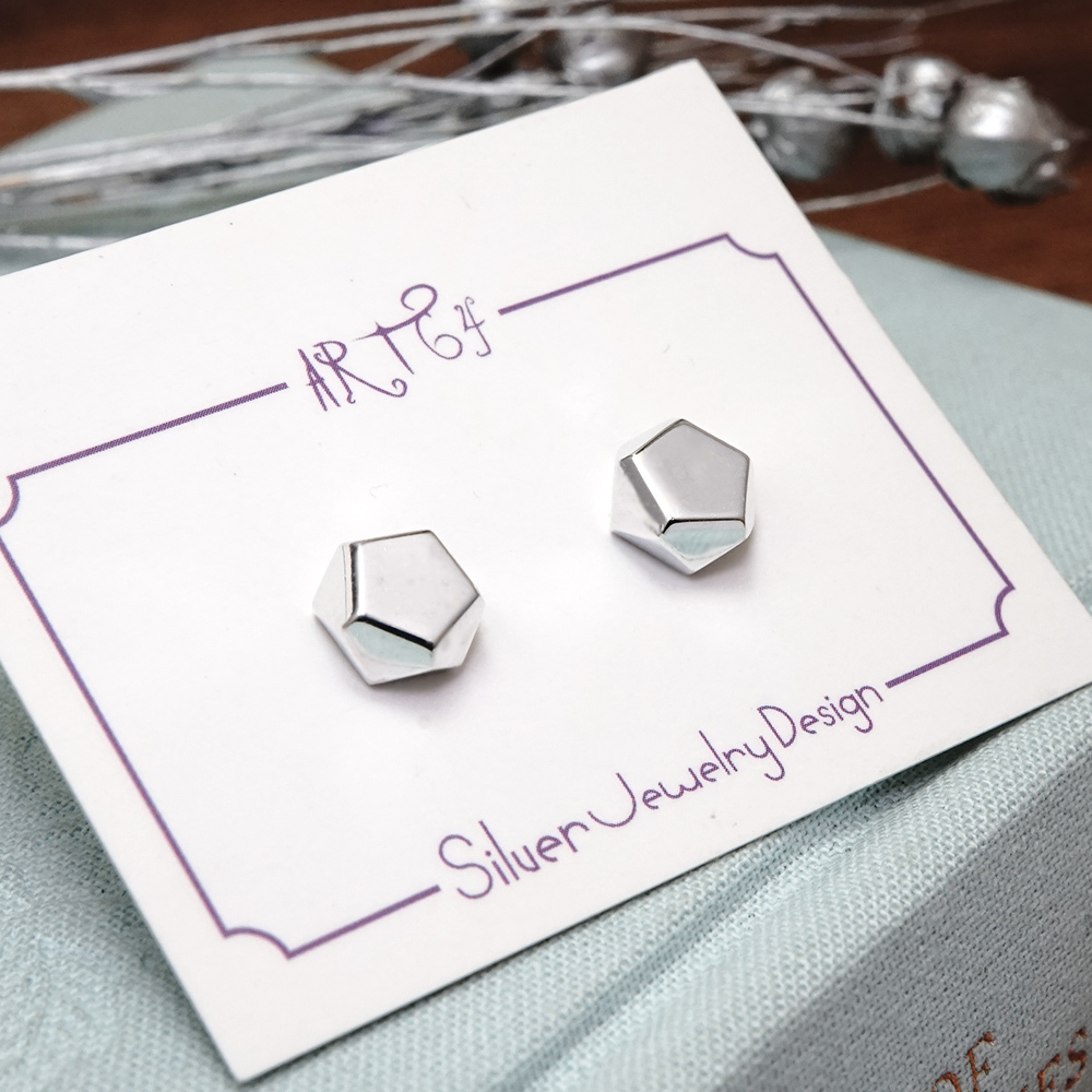 五角稜線 925純銀 針式耳環