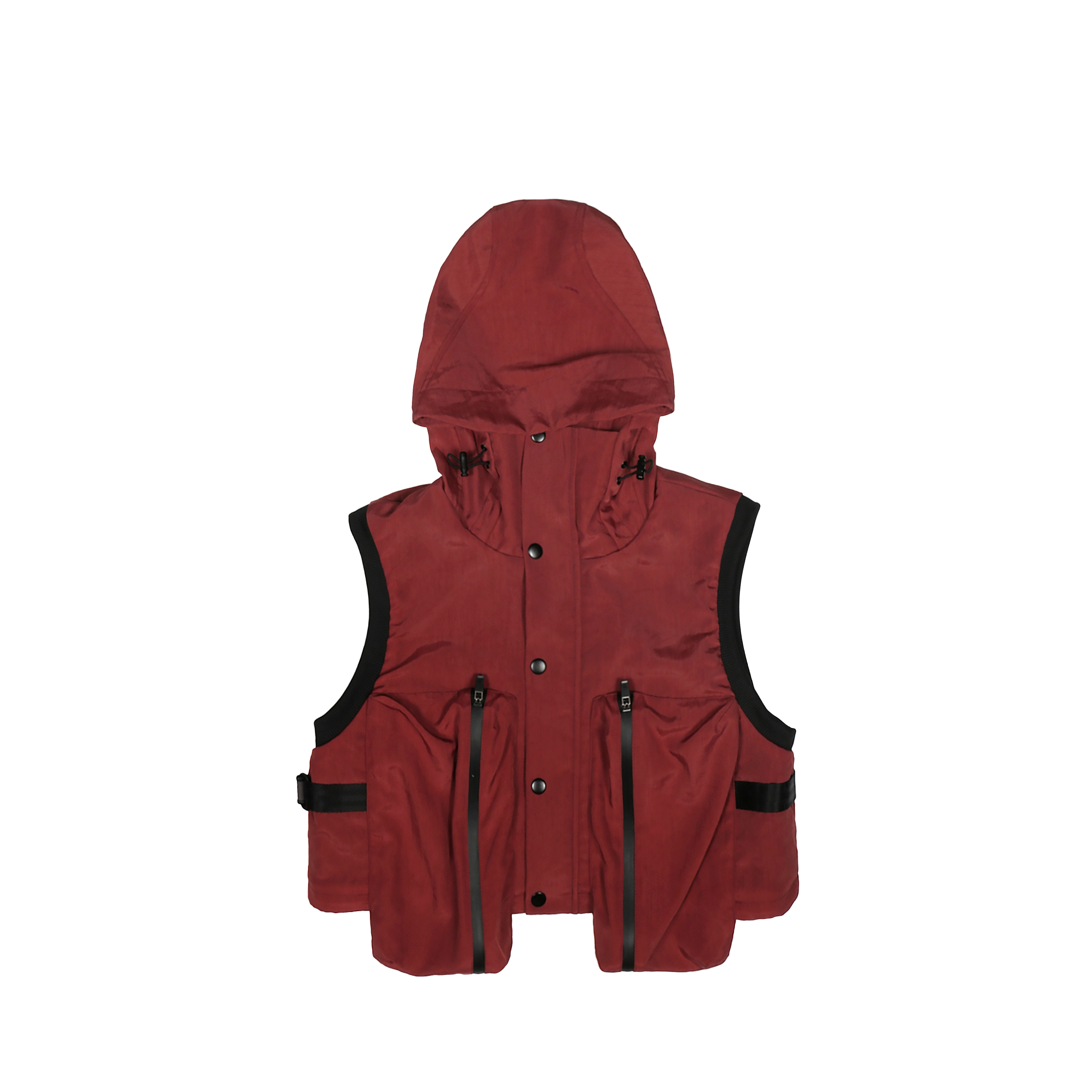 組合式高領防潑水連帽背心 - 赭紅