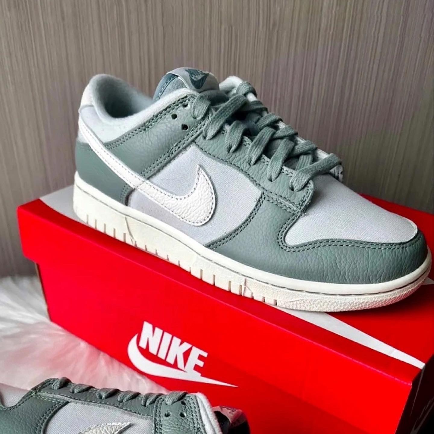 NIKE DUNK LOW 奶油白 灰綠 米灰 仿皮革 帆布 男女 / 預購