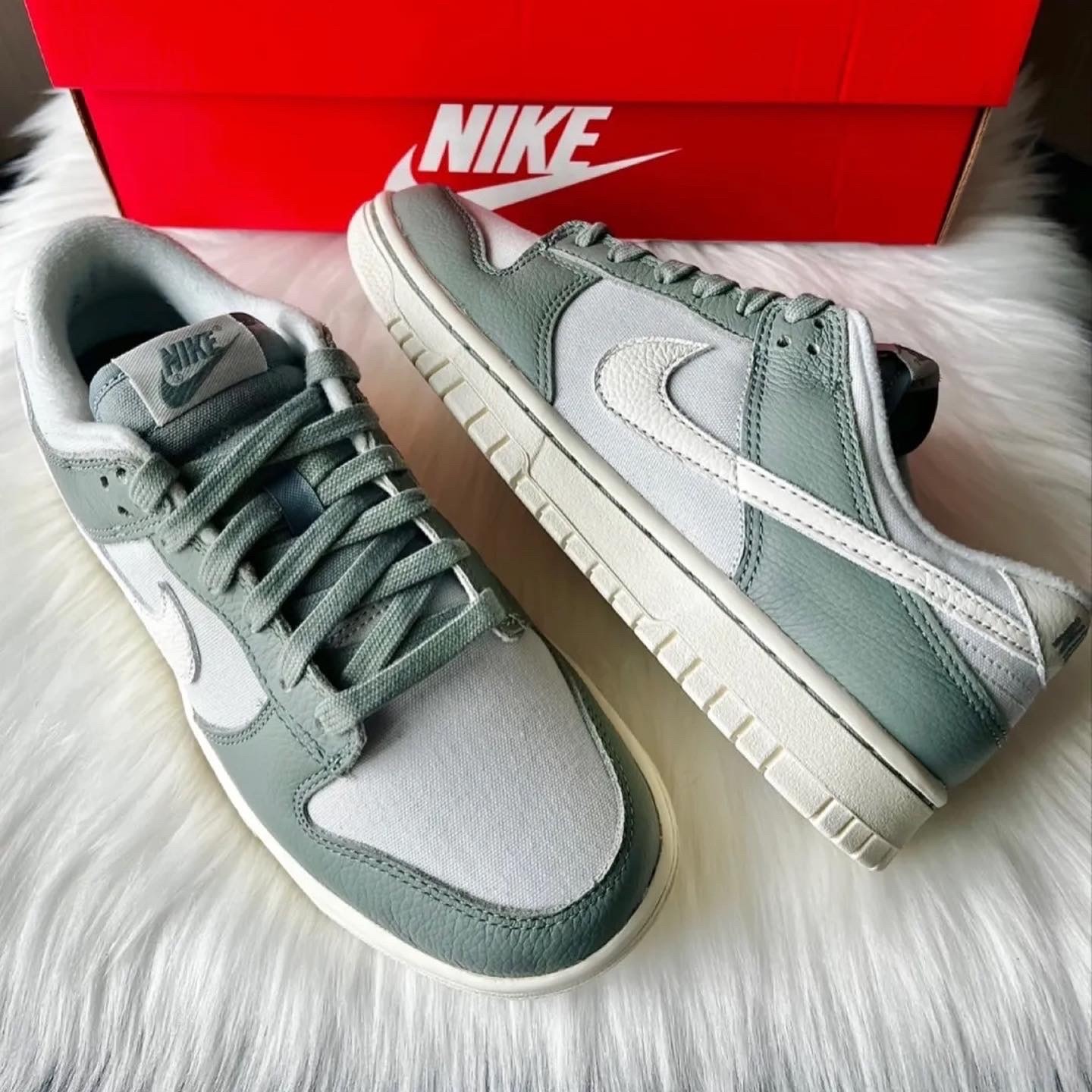 NIKE DUNK LOW 奶油白 灰綠 米灰 仿皮革 帆布 男女 / 預購