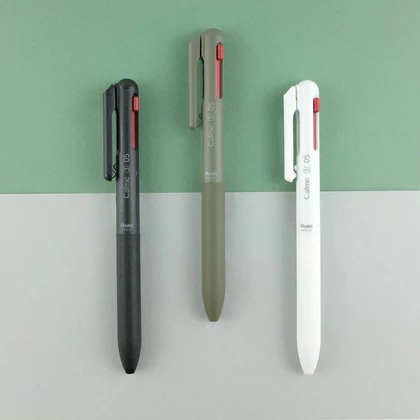 [原盒優惠] Pentel Calme 3C 0.5mm 仿皮革靜音三色原子筆 BXAC35 [日本文具大賞No.1]