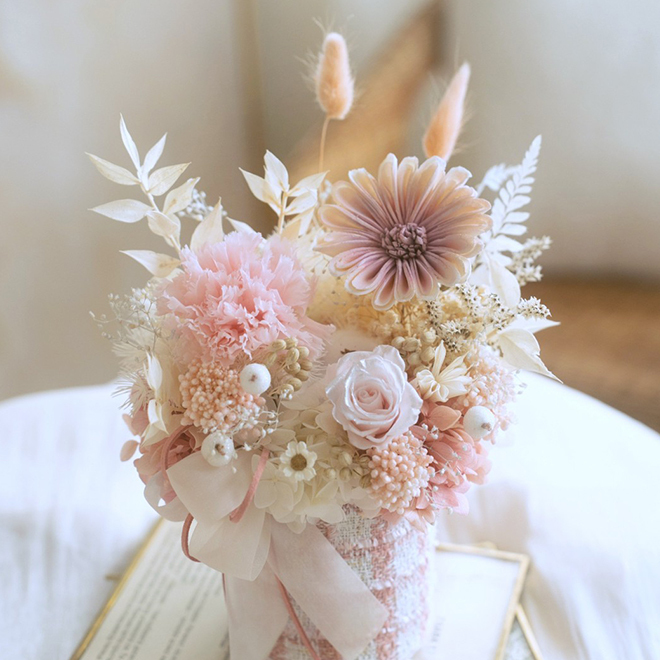 櫻花淺粉永生康乃馨小香盆花