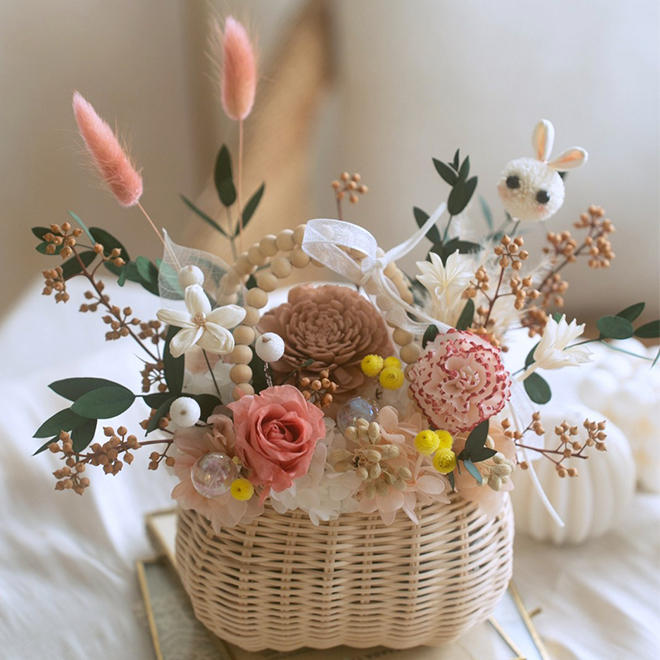 韓式提籃 可愛兔兔提籃永生花