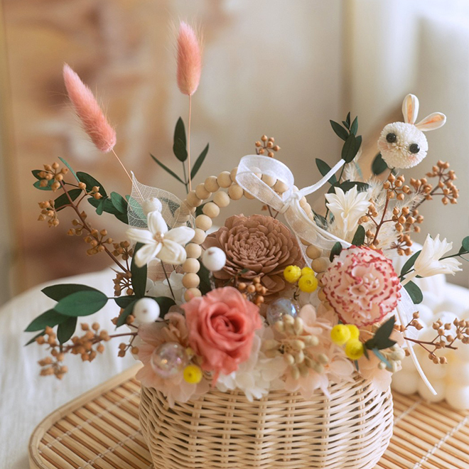 韓式提籃 可愛兔兔提籃永生花