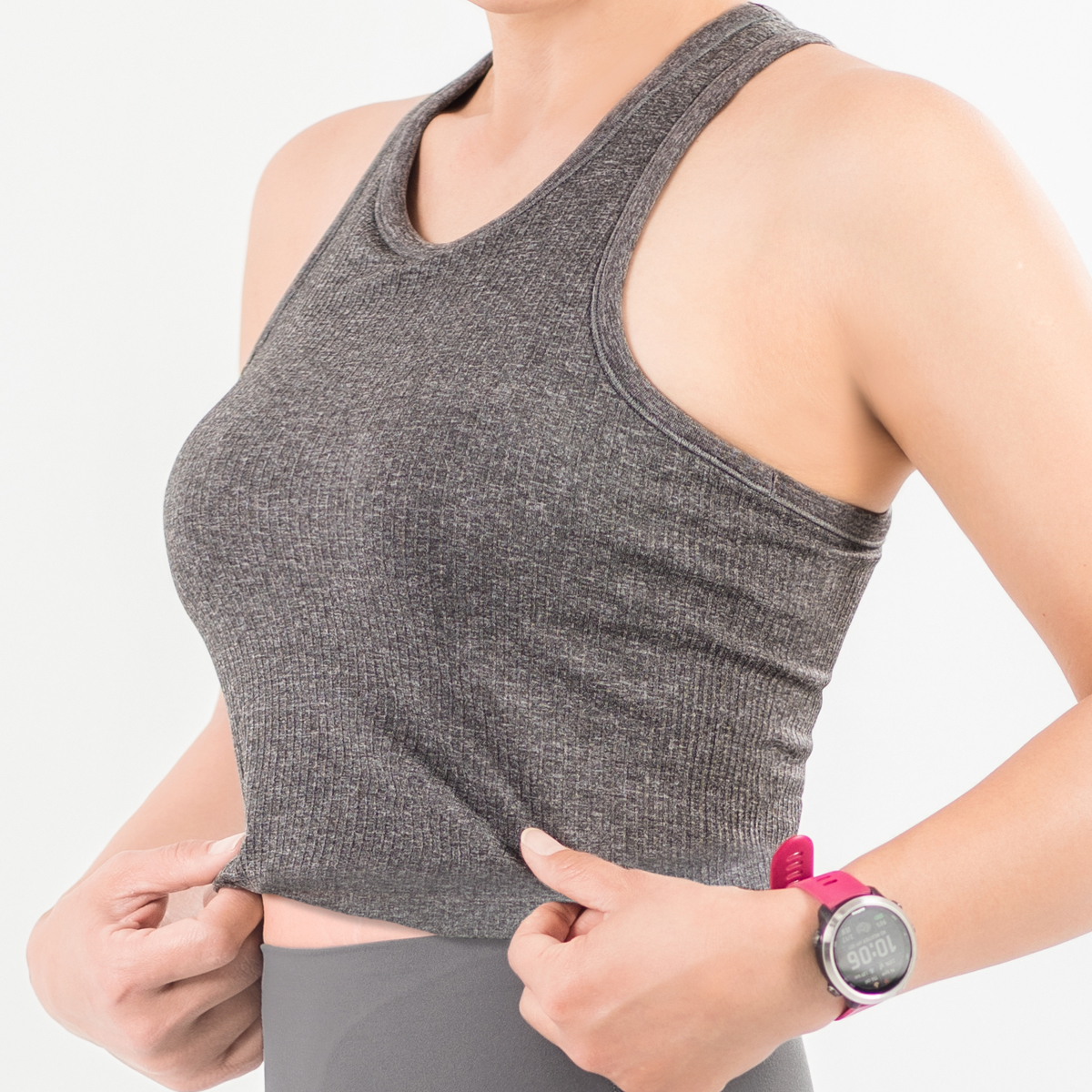 女款挖背彈力運動背心 灰