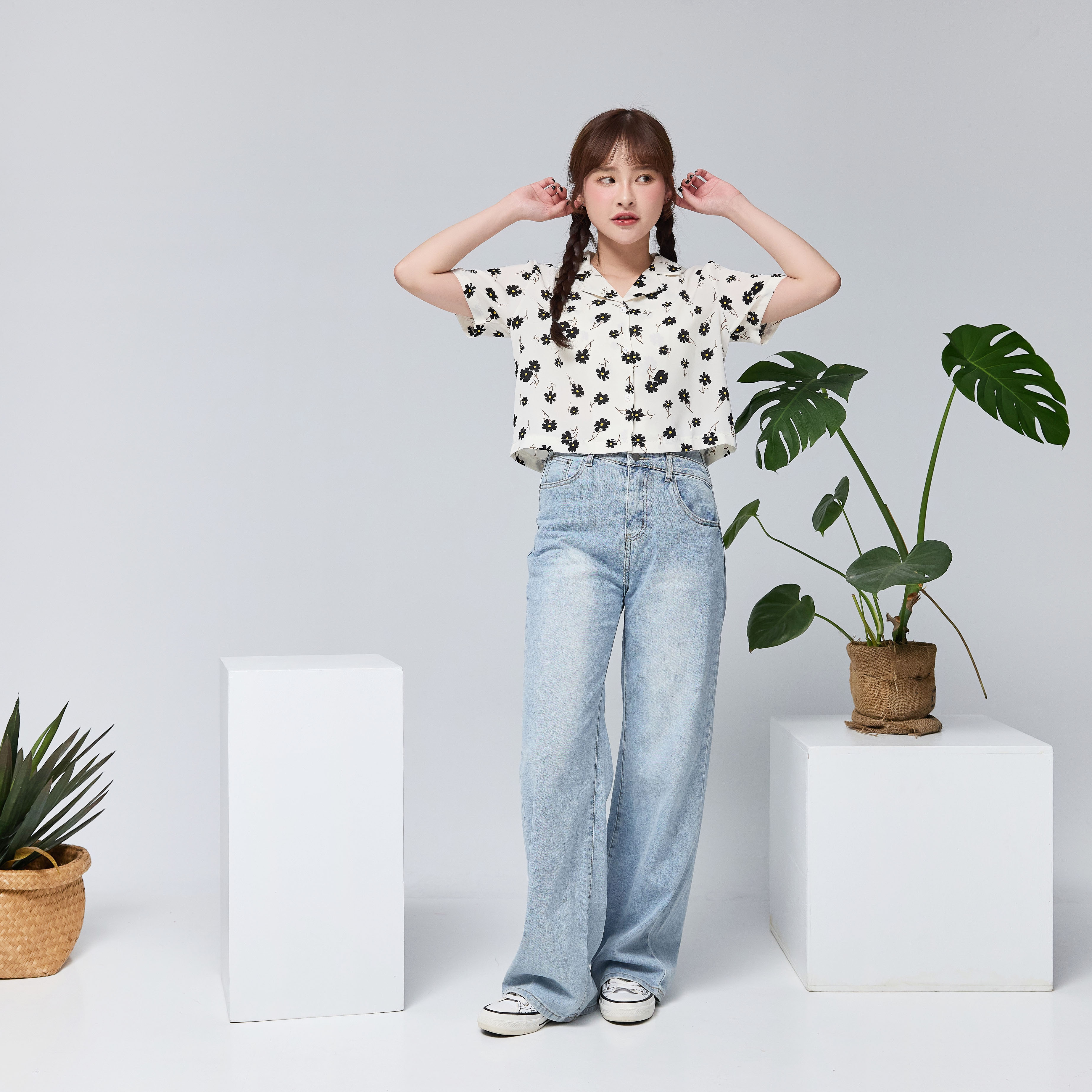 法朵Fado Shop｜交叉腰頭彈力寬褲 254C004 藍 S-XL