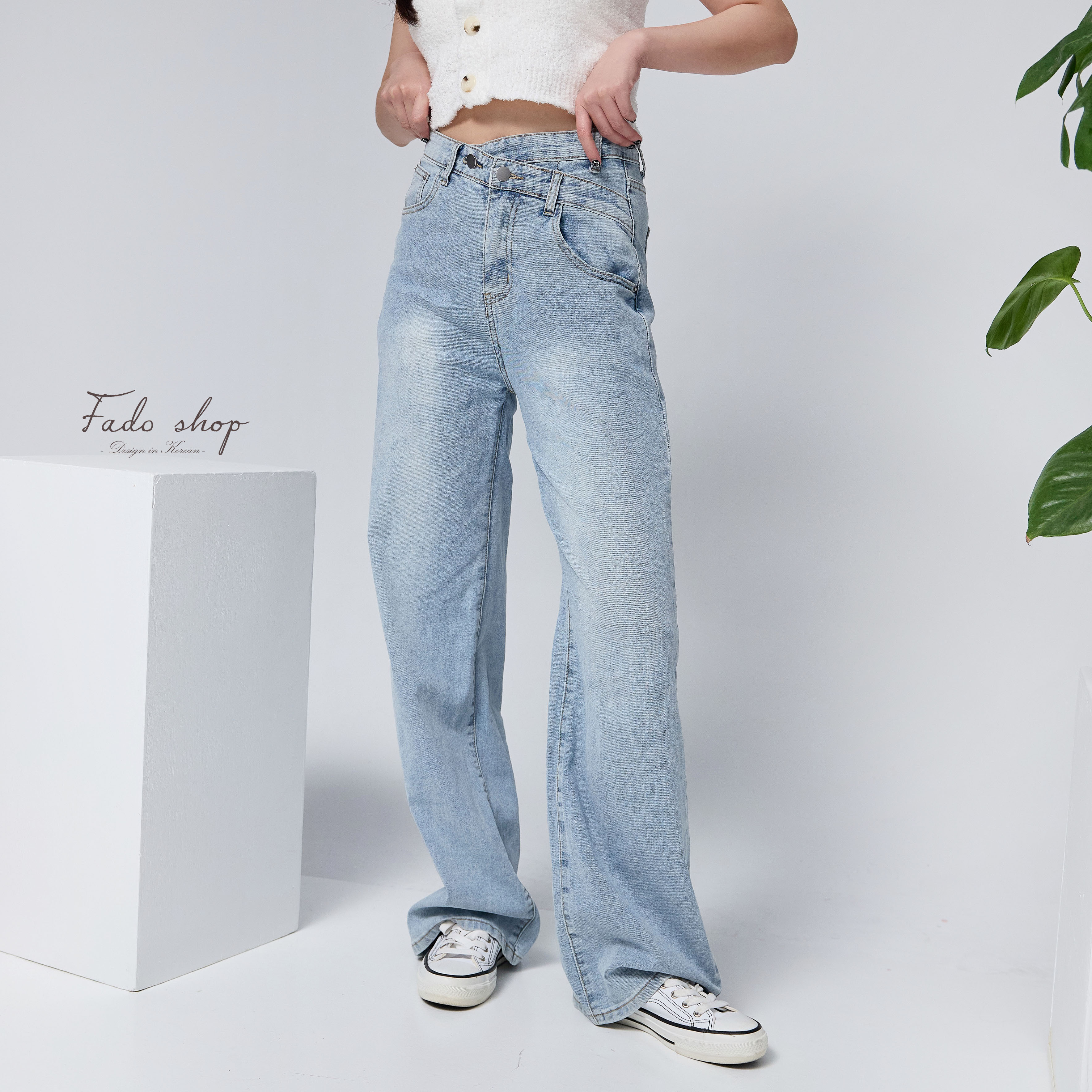 法朵Fado Shop｜交叉腰頭彈力寬褲 254C004 藍 S-XL