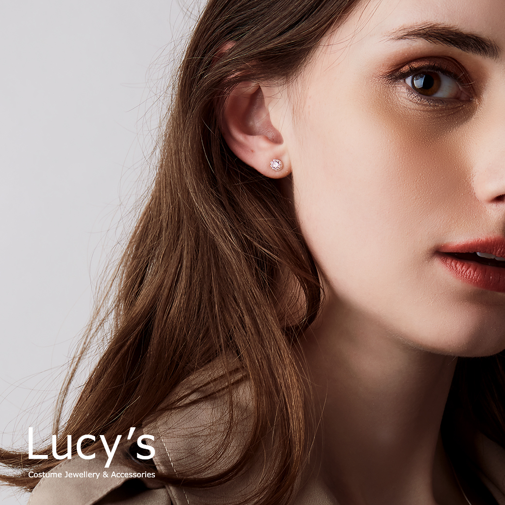 925純銀 皇冠鋯石-粉 耳環 (107280)