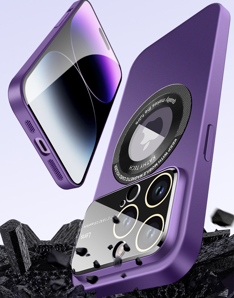 【大視鏡磨砂磁吸殼】極致輕薄防摔殼 4K鏡頭全包，精準防塵網 LOGO透明/適用於 iPhone 15系列14系列13系列12系列