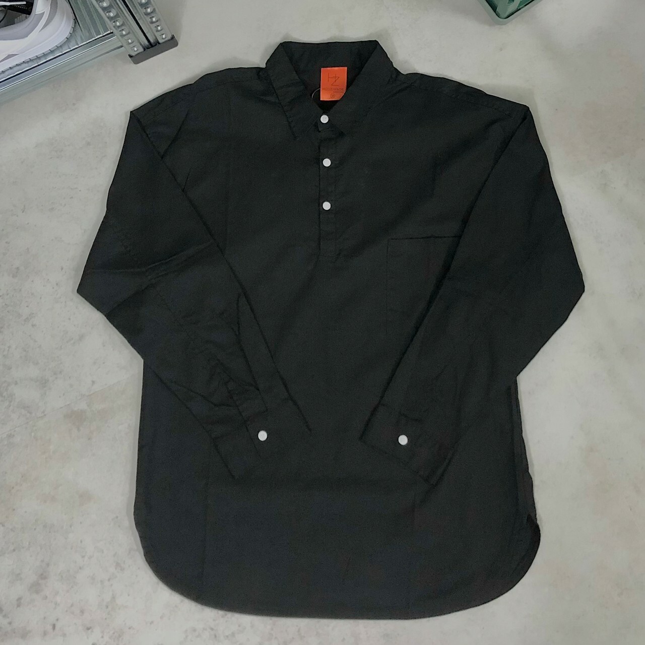 HOUZIMADE 休閒口袋長袖襯衫 套頭 半開領 側開岔 68350