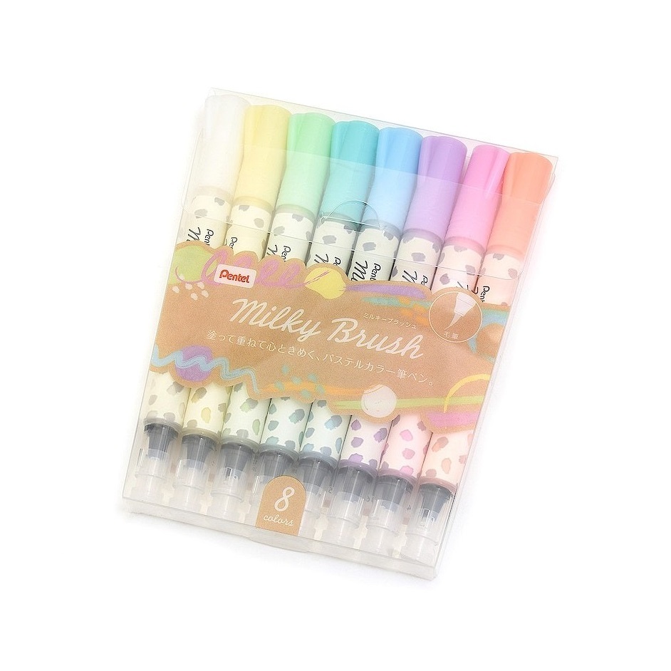 Pentel 粉色毛筆 Milky Brush 8色套裝 [日本文具賞年度創意獎]