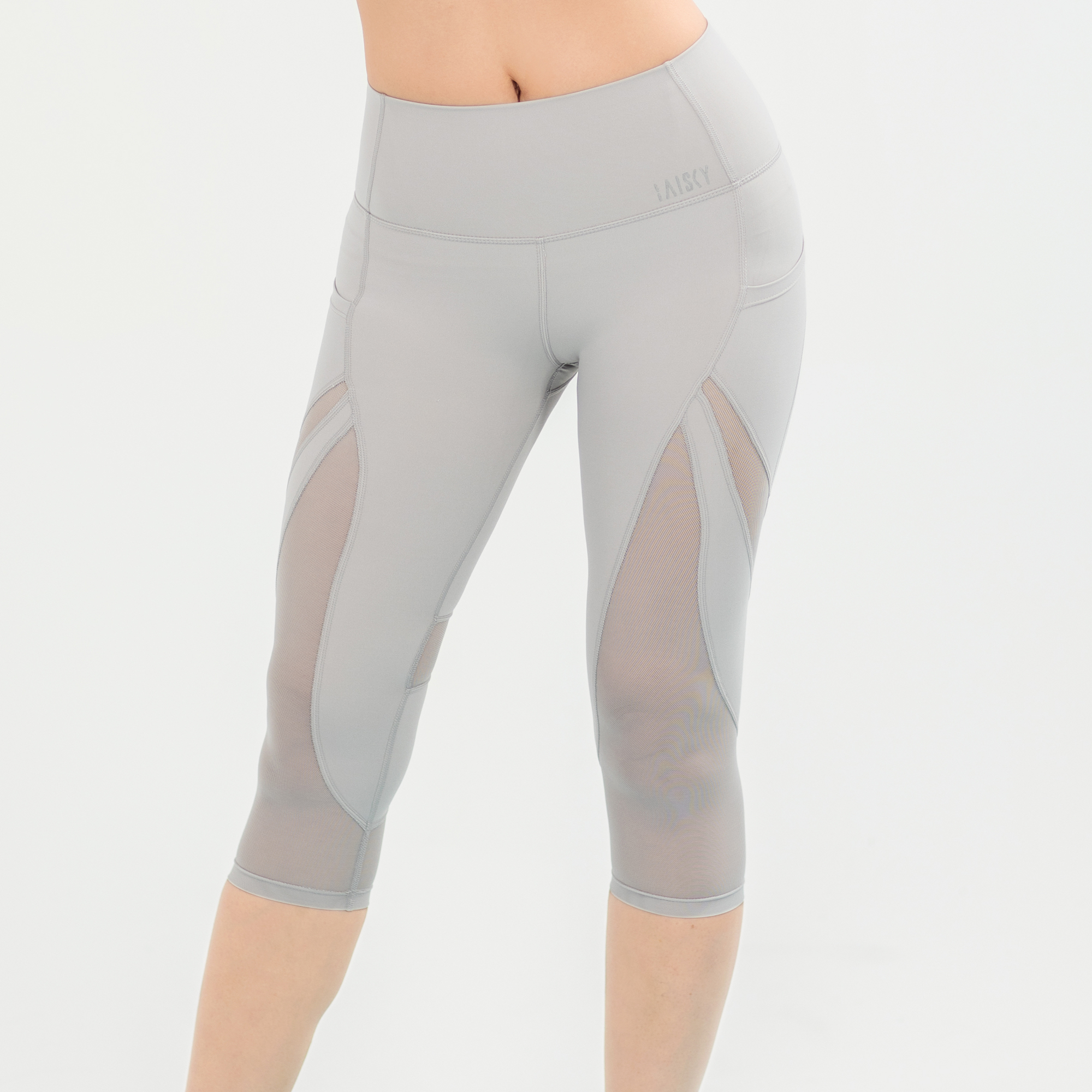 女款網紗美型動感七分褲(雙口袋) 銀灰