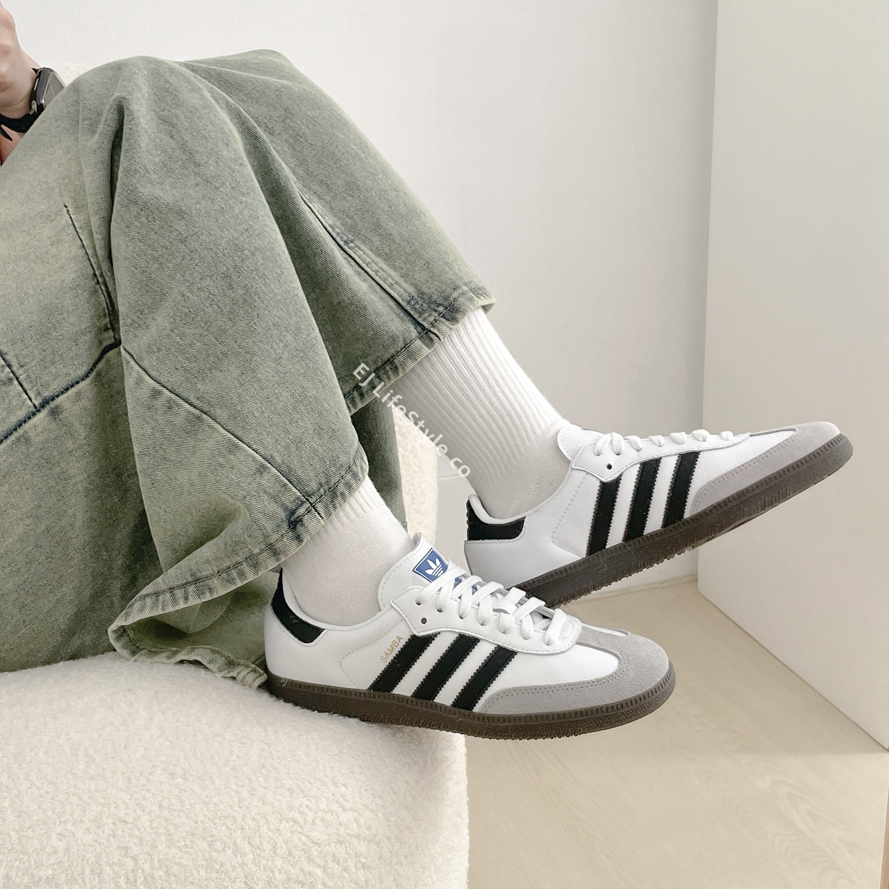 ADIDAS ORIGINAL SAMBA OG 焦糖底白灰白綠麂皮B75806 男女鞋/ 現+預