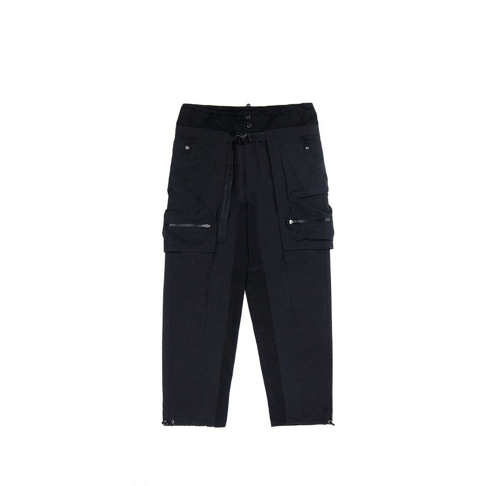 斜拼接寬版長褲 - 黑