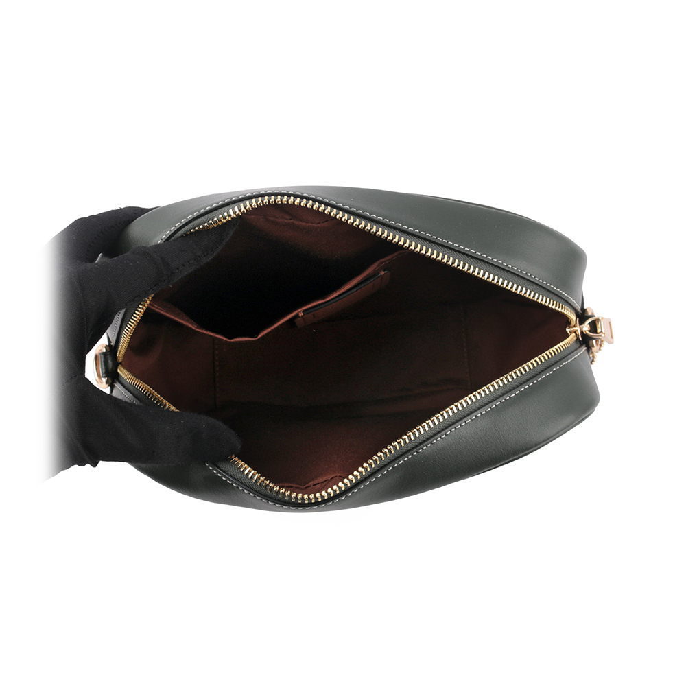 【COACH】Jamie 塗層帆布拼皮革迷你相機包(卡其/亞馬遜綠)