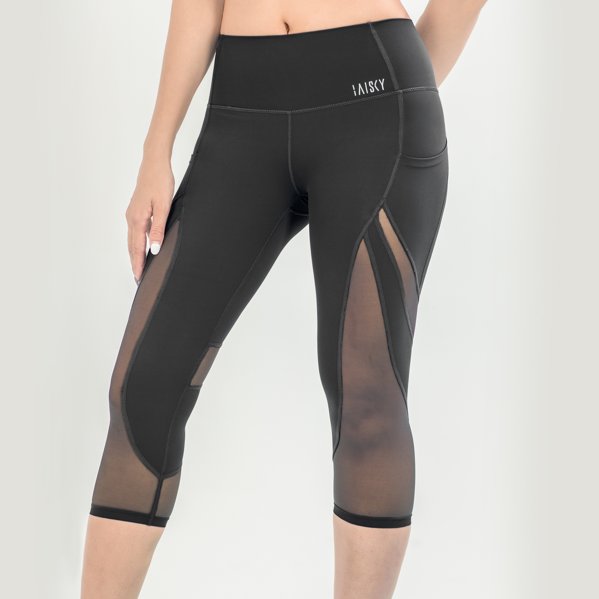 女款網紗美型動感七分褲(雙口袋) 黑